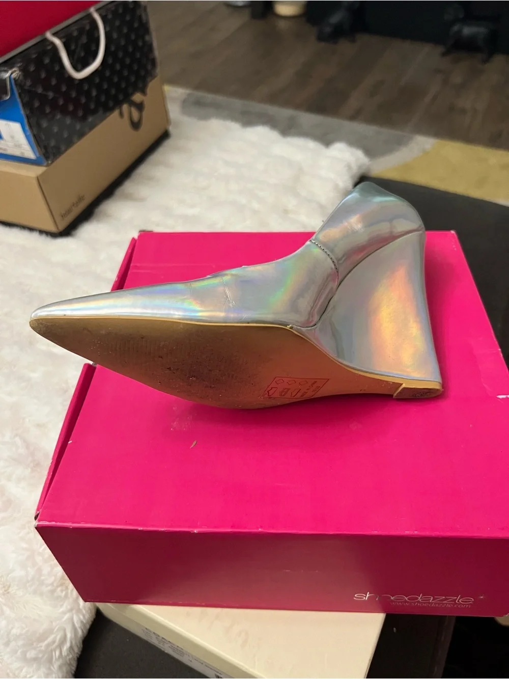 Metallic Silver Pointed Wedge Pump - Women's Dress Shoe